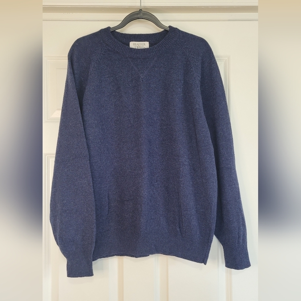 Heather & Tweed Heathered Blue 100% Lambswool Crewneck Sweater - Size XXL